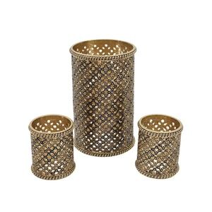 SET 3 St. John Home Enamel Open Design Gold Tone Candle Votives Holders Designer
